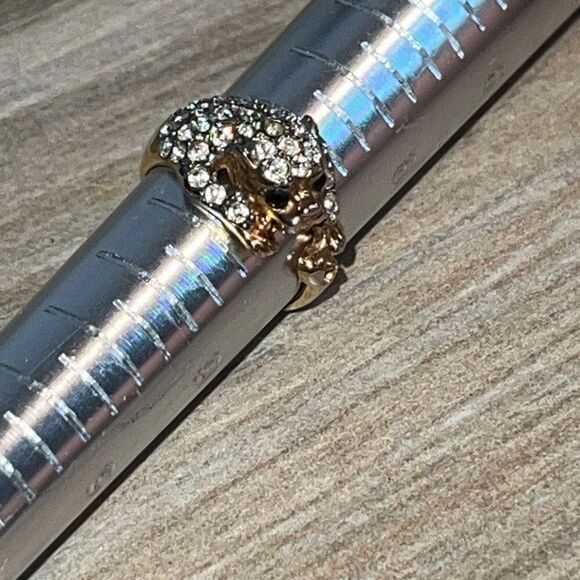 Rhinestone Encrusted Leopard Ring Gold Plated Size 7 - Picture 1 of 7
